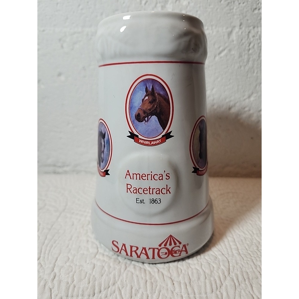 Saratoga Race Track NYTA Ceramic Beer STEIN Mug 9" Thoroughbred Horses